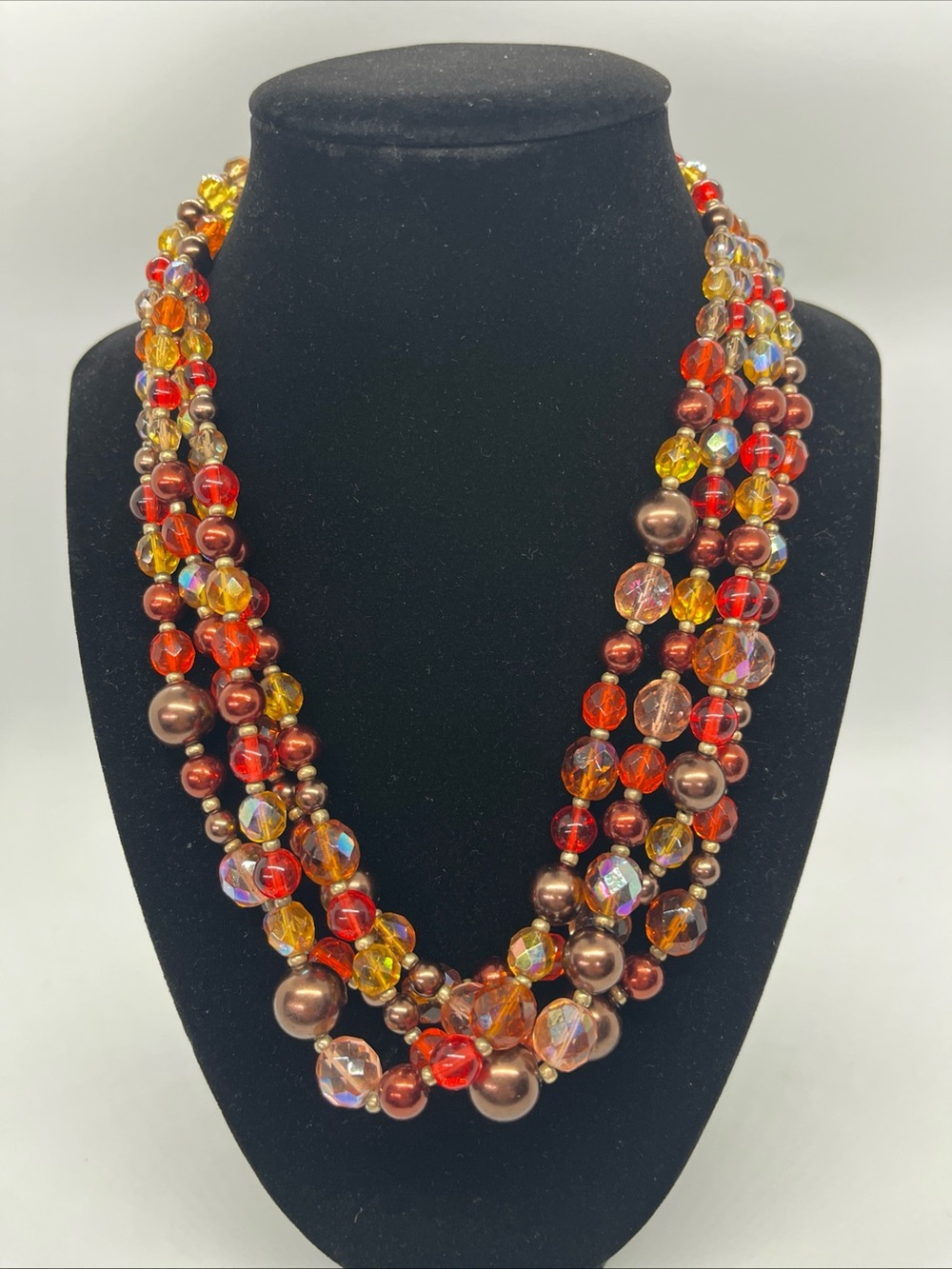 Joan Rivers 4 Strand Beaded Necklace Multicolor Gold Tone Autumnal